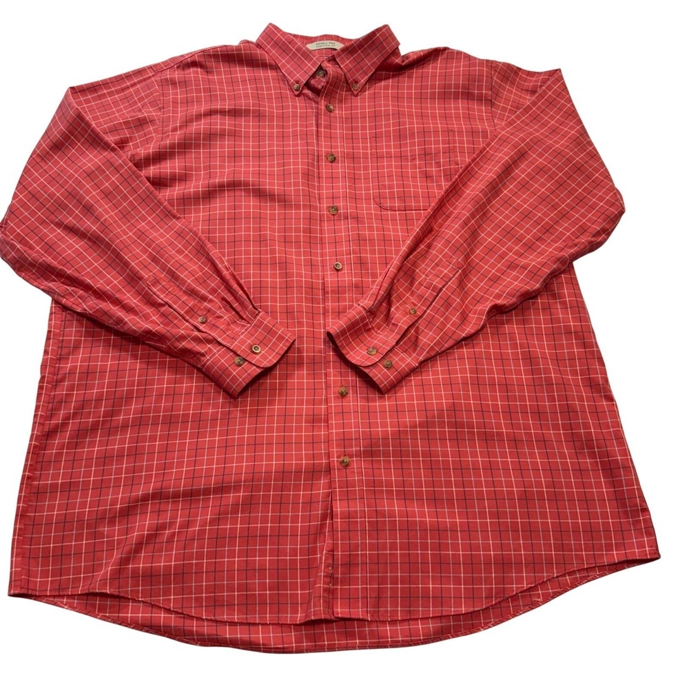 LL Bean Traditional Fit Long Sleeve Button Down Shirt Coral Plaid XXL Tall